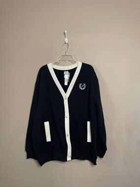 PINK Victoria's Secret Navy and White Button-Up Cardigan SZ XL